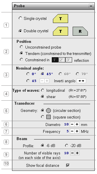 Pannello di modifica dei parametri della sonda